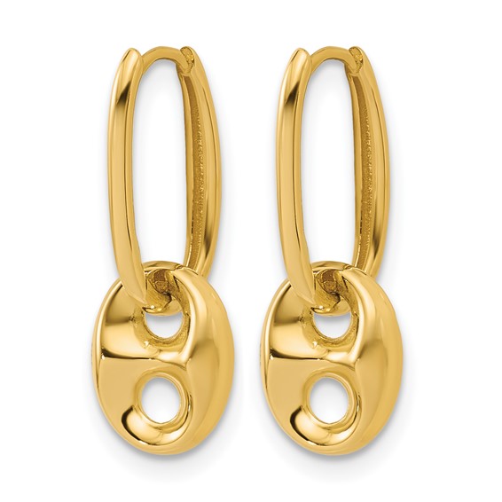 Leslie's 14K Polished/Dia-cut Mariner Bead Hinged Hoop Earrings