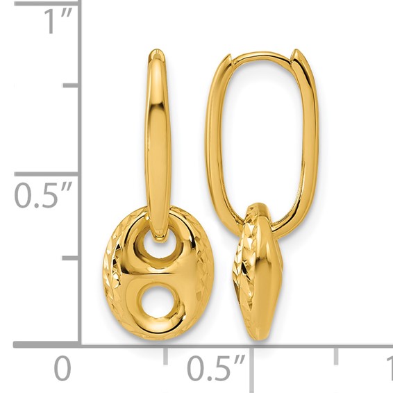 Leslie's 14K Polished/Dia-cut Mariner Bead Hinged Hoop Earrings