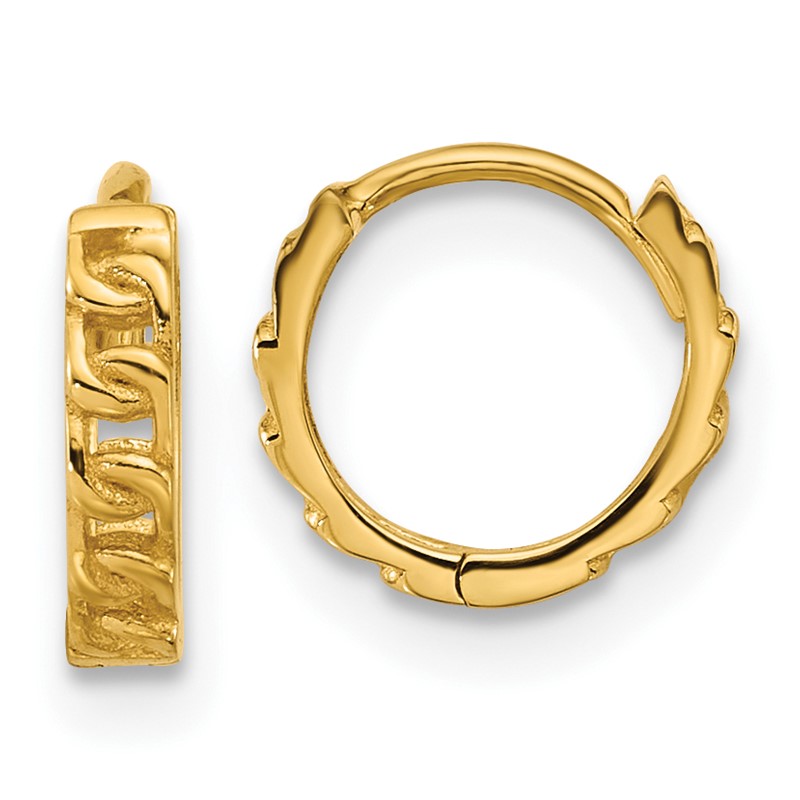 14K Polished Curb Link Round Hinged Hoop Earrings