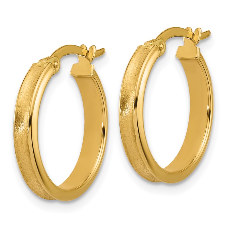 14K Polished and Satin Round Hoop Earrings