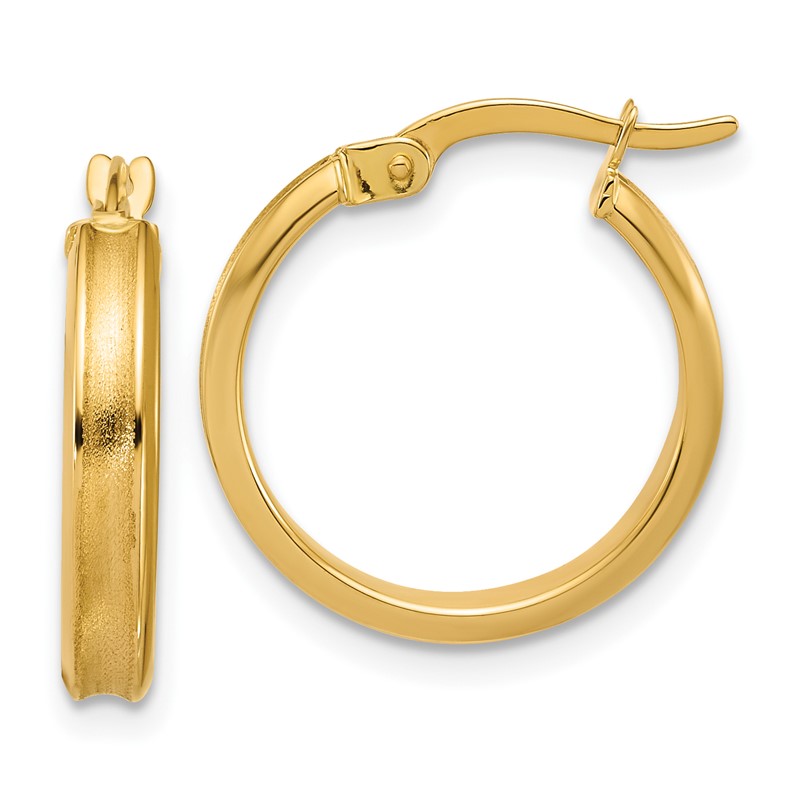 14K Polished and Satin Round Hoop Earrings