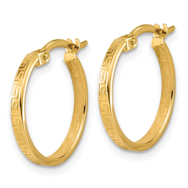 14K Polished Greek Key Round Hoop Earrings