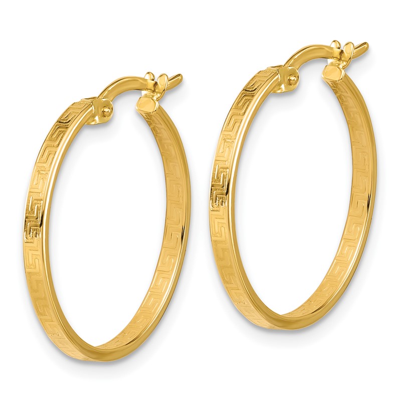 14K Polished Greek Key Round Hoop Earrings