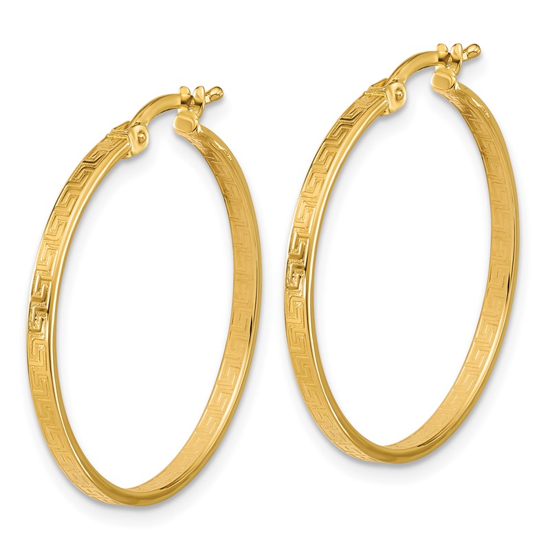 14K Polished Greek Key Round Hoop Earrings