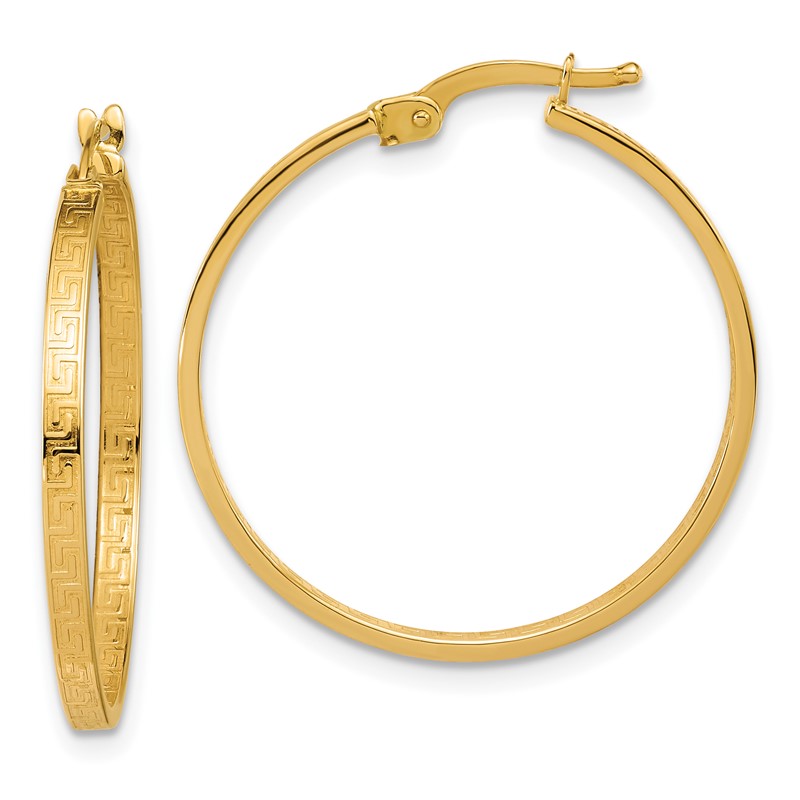 14K Polished Greek Key Round Hoop Earrings