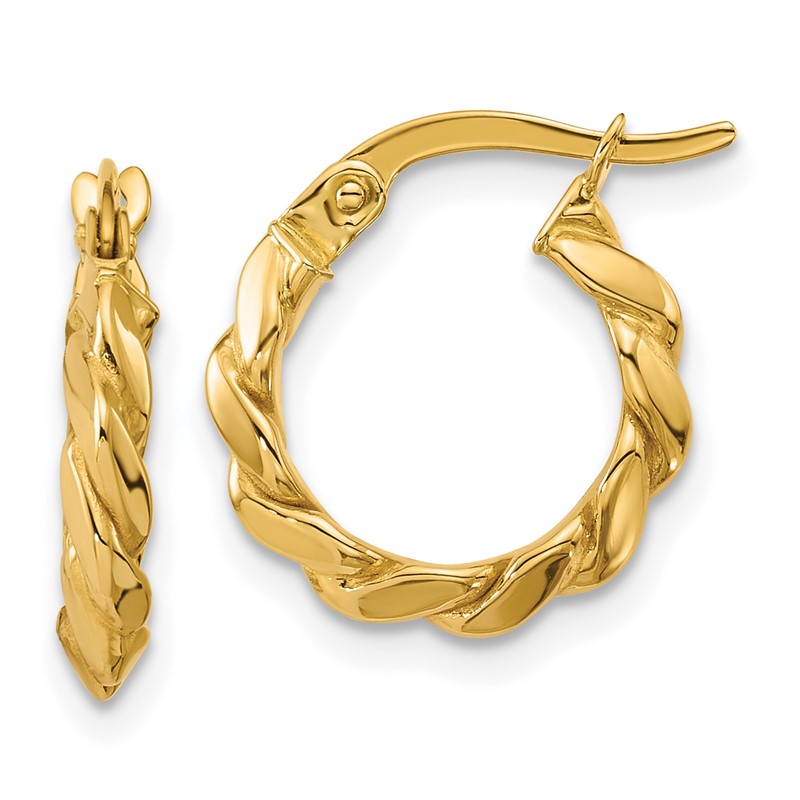 14K Polished Twisted Round Hoop Earrings