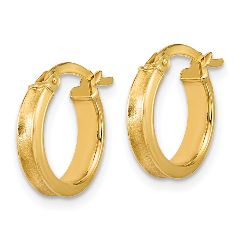 14K Polished and Satin Round Hoop Earrings