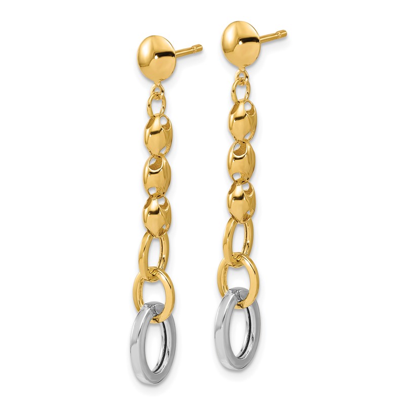 14K w/Wht RH Polished Fancy Oval Link Post Dangle Earrings