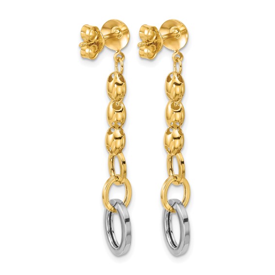 Leslie's 14K w/Wht RH Polished Fancy Oval Link Post Dangle Earrings