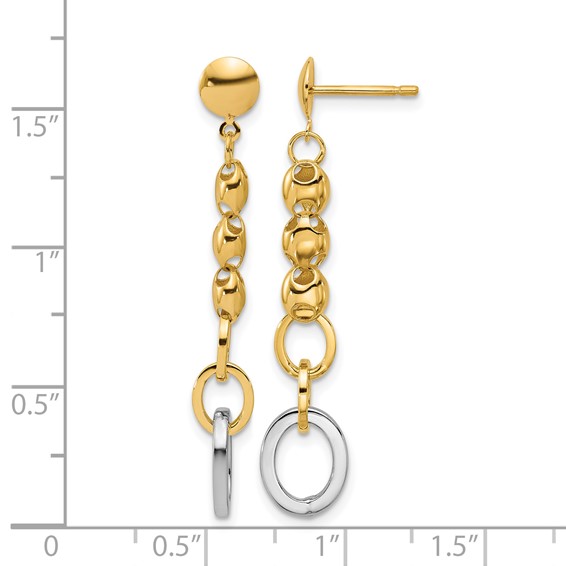 Leslie's 14K w/Wht RH Polished Fancy Oval Link Post Dangle Earrings