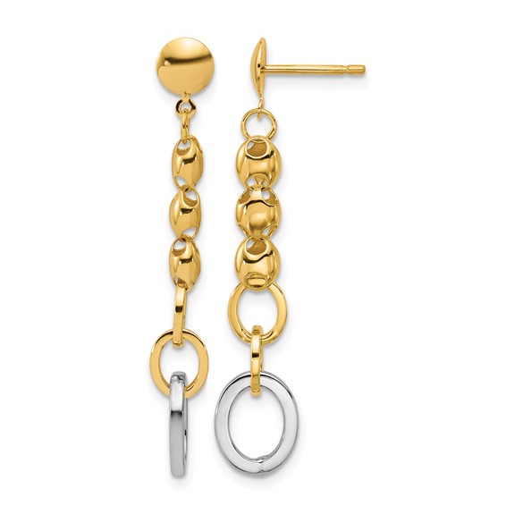Leslie's 14K w/Wht RH Polished Fancy Oval Link Post Dangle Earrings