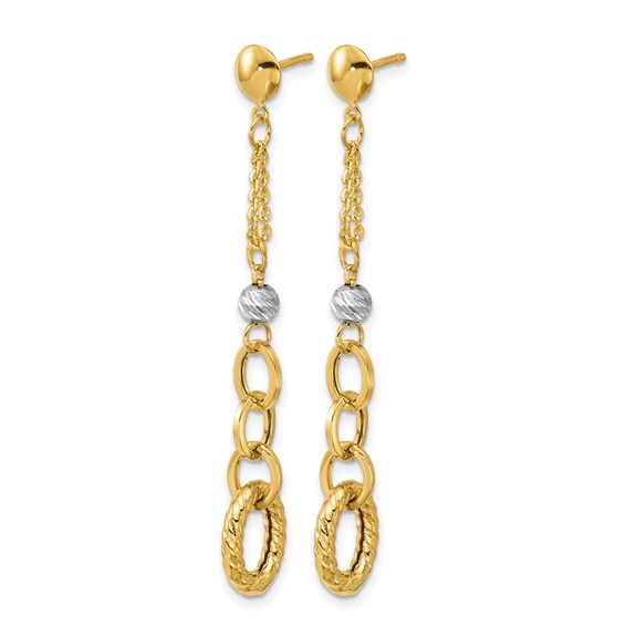 Leslie's 14K w/Wht RH Polish/Dia-cut/Twisted Post Dangle Earrings