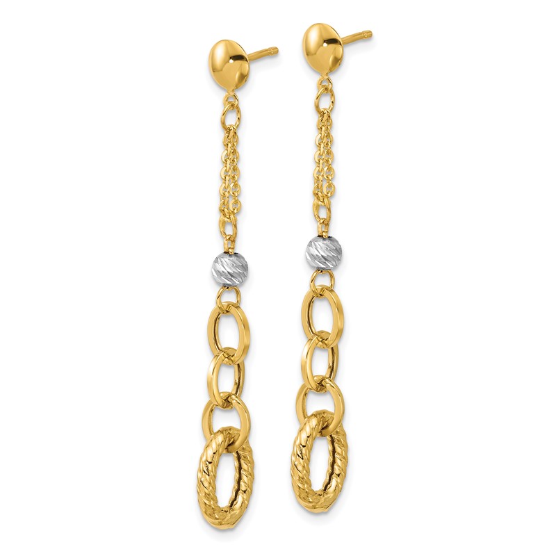 14K w/Wht RH Polish/Dia-cut/Twisted Post Dangle Earrings