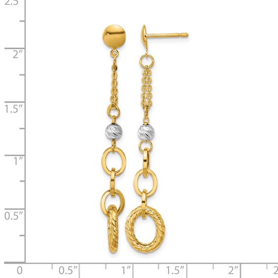 Leslie's 14K w/Wht RH Polish/Dia-cut/Twisted Post Dangle Earrings