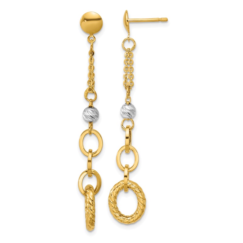 14K w/Wht RH Polish/Dia-cut/Twisted Post Dangle Earrings