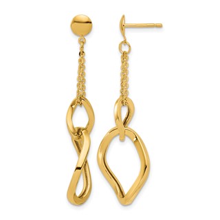 Leslie's 14K Polished Fancy Contoured Link Post Dangle Earrings
