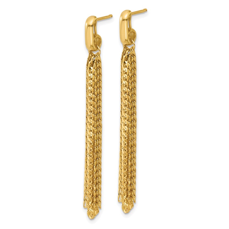 14K Polished Fancy Curb Link Tassel Post Dangle Earrings