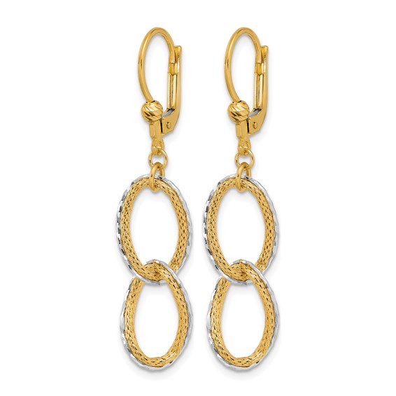 Leslie's 14KTT Pol/Texture/Dia-cut Oval Leverback Dangle Earrings