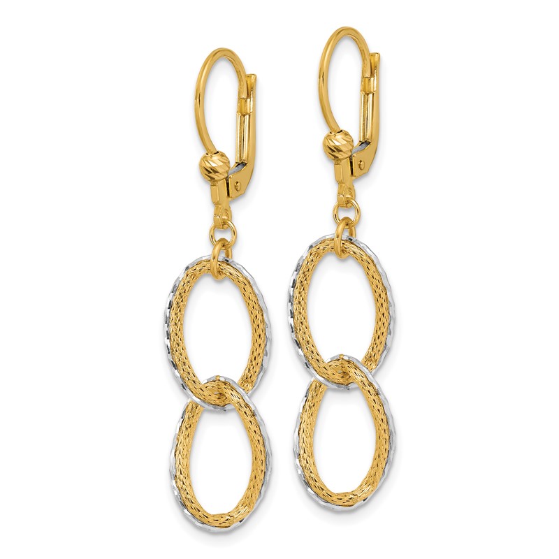 14KTT Pol/Texture/Dia-cut Oval Leverback Dangle Earrings