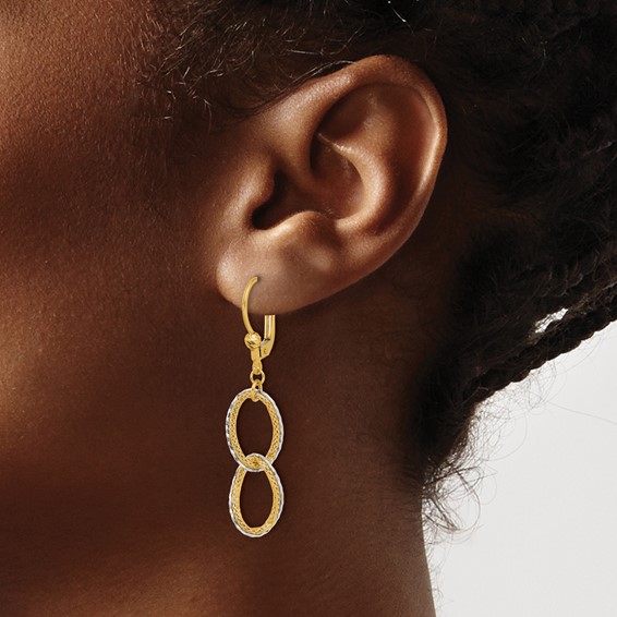 Leslie's 14KTT Pol/Texture/Dia-cut Oval Leverback Dangle Earrings