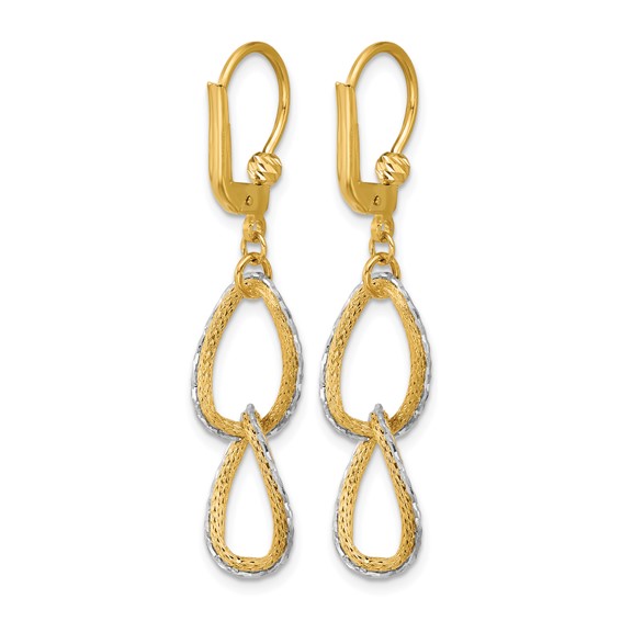 Leslie's 14KTT Pol/Texture/Dia-cut Oval Leverback Dangle Earrings