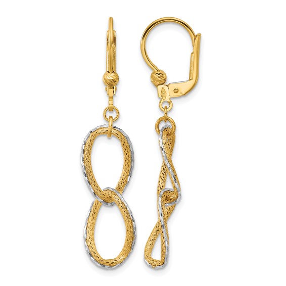 Leslie's 14KTT Pol/Texture/Dia-cut Oval Leverback Dangle Earrings