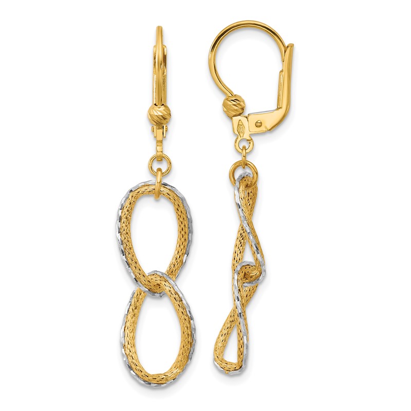 14KTT Pol/Texture/Dia-cut Oval Leverback Dangle Earrings