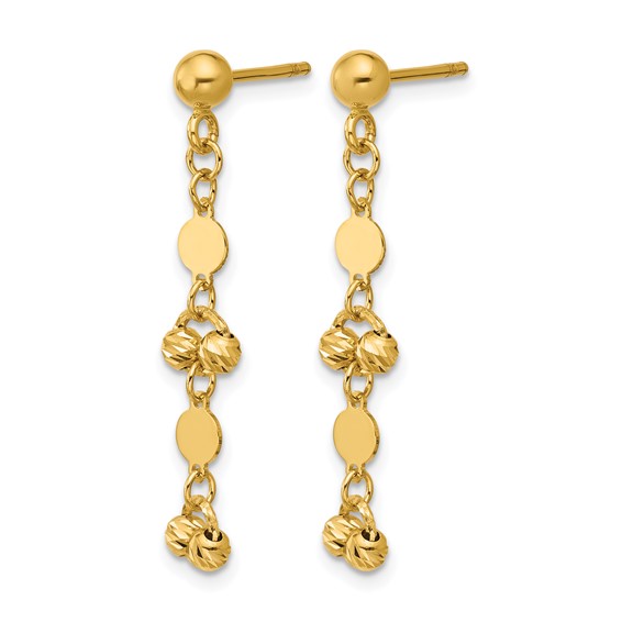 Leslie's 14K Polished D/C Beaded Fancy Circles Post Dangle Earrings