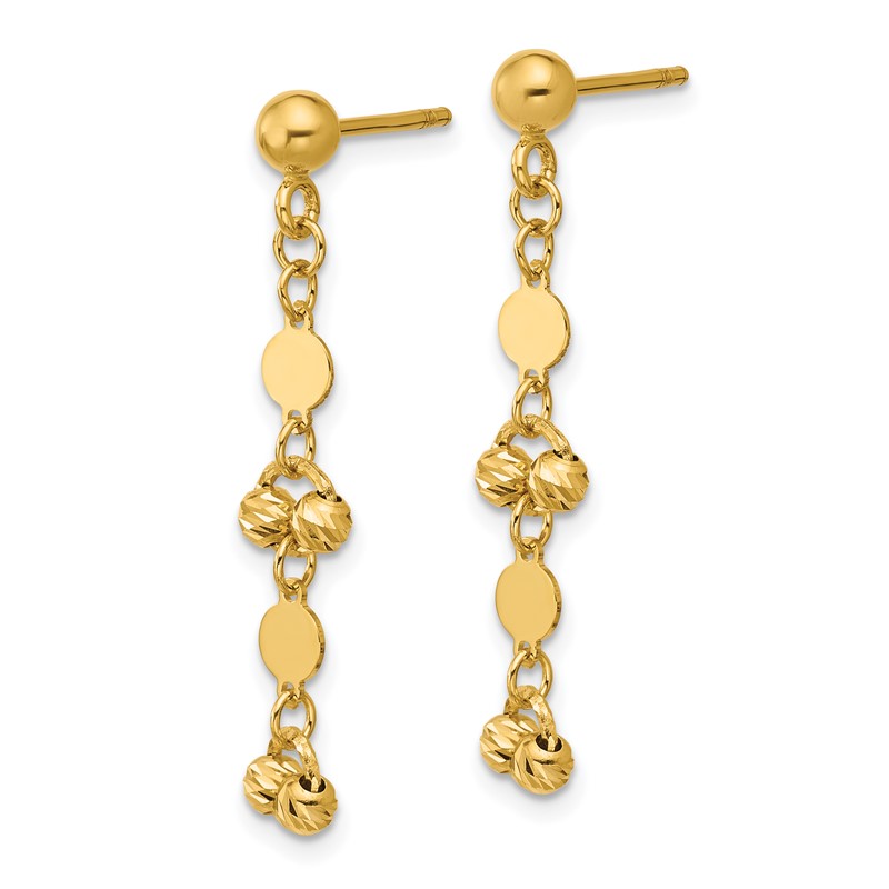 14K Polished D/C Beaded Fancy Circles Post Dangle Earrings