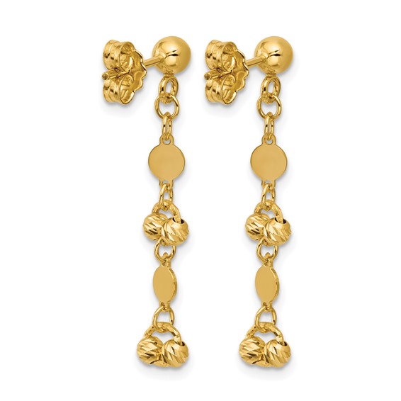 Leslie's 14K Polished D/C Beaded Fancy Circles Post Dangle Earrings