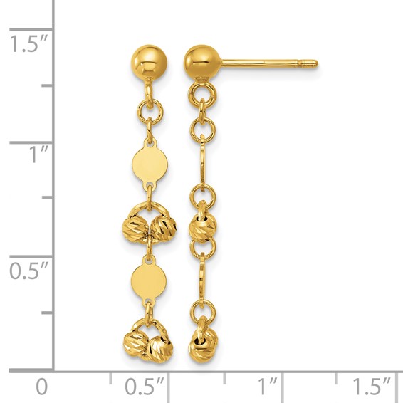 Leslie's 14K Polished D/C Beaded Fancy Circles Post Dangle Earrings