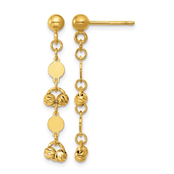 Leslie's 14K Polished D/C Beaded Fancy Circles Post Dangle Earrings