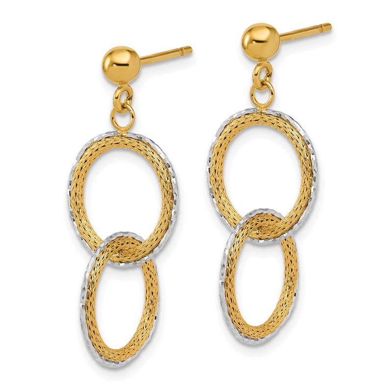 14KTT Polished Brushed D/C Circles Post Dangle Earrings