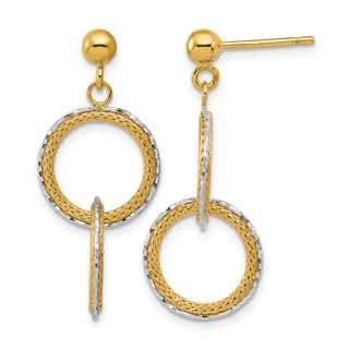 Leslie's 14KTT Polished Brushed D/C Circles Post Dangle Earrings