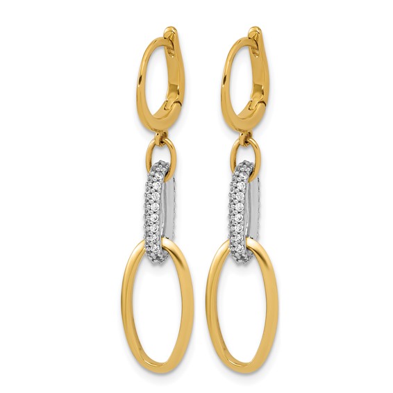 Leslie's 14K Two-tone Polished CZ Ovals Leverback Dangle Earrings