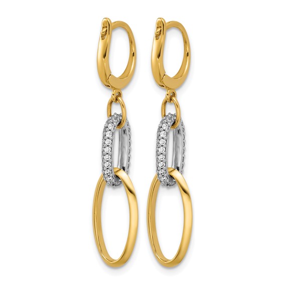 Leslie's 14K Two-tone Polished CZ Ovals Leverback Dangle Earrings
