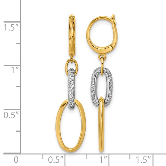 Leslie's 14K Two-tone Polished CZ Ovals Leverback Dangle Earrings