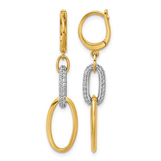 Leslie's 14K Two-tone Polished CZ Ovals Leverback Dangle Earrings