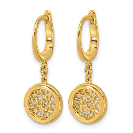 Leslie's 14K Polished Fancy Filigree Circle Leverback Dangle Earrings