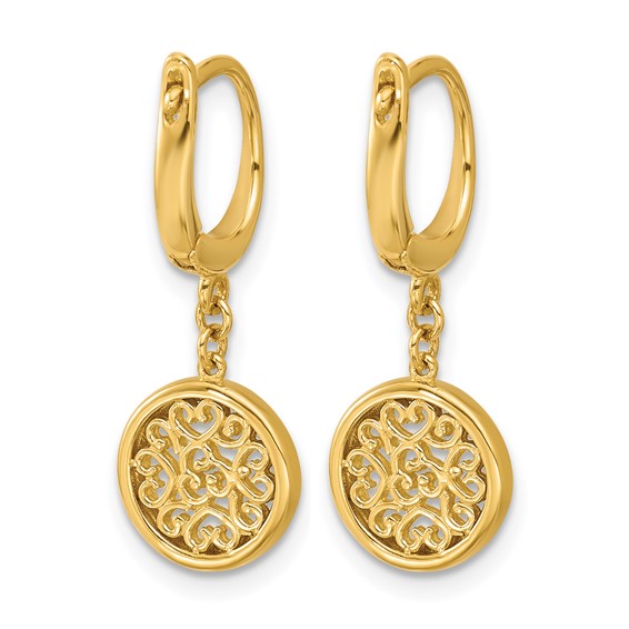 Leslie's 14K Polished Fancy Filigree Circle Leverback Dangle Earrings