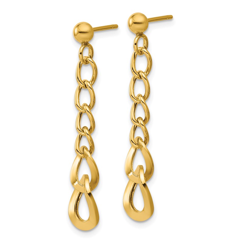 14K Polished Fancy Curb Link Post Dangle Earrings