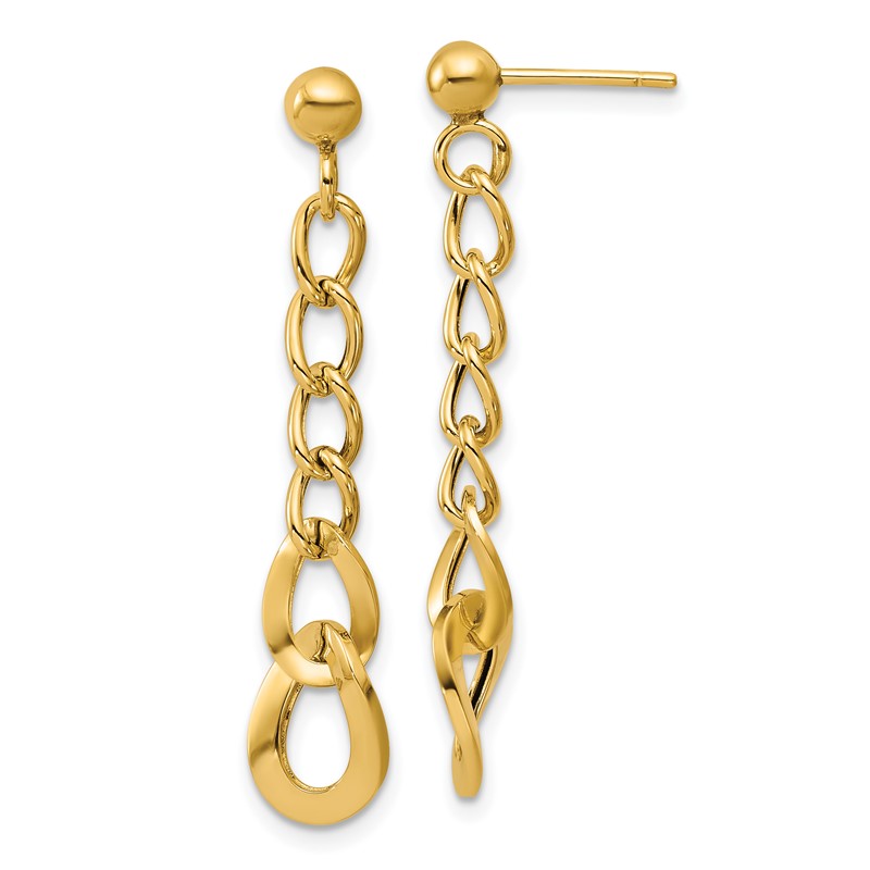 14K Polished Fancy Curb Link Post Dangle Earrings