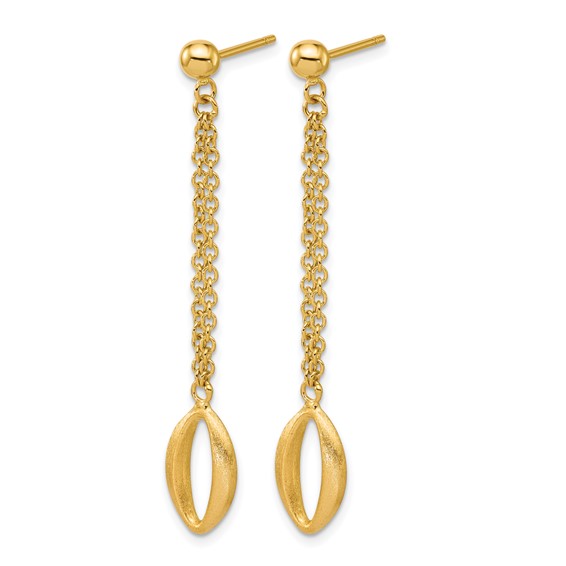 Leslie's 14K Polished and Brushed Navette Link Post Dangle Earrings