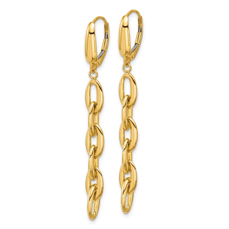 14K Polished Fancy Oval Link Leverback Dangle Earrings
