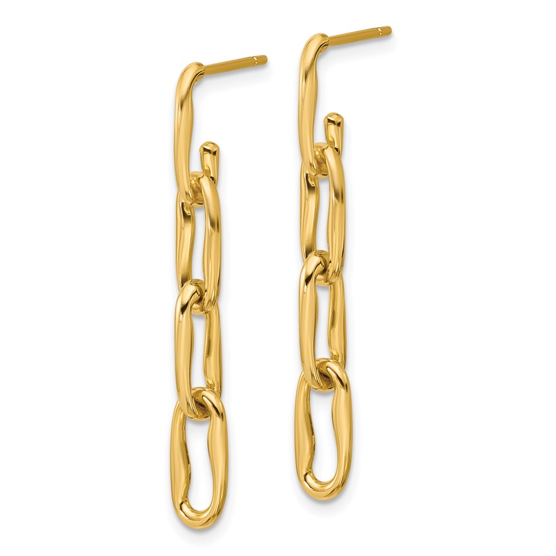 14K Polished Wavy Elongated Oval Link Post Dangle Earrings