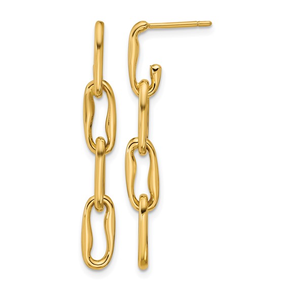 Leslie's 14K Polished Wavy Elongated Oval Link Post Dangle Earrings