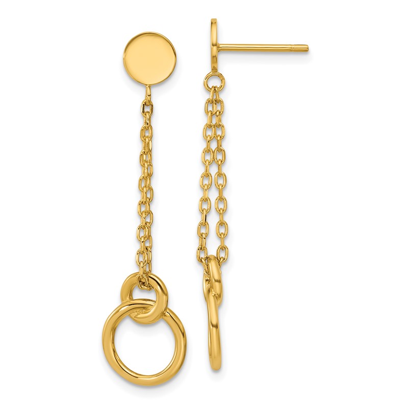 14K Polished 2-Strand Double Circle Post Dangle Earrings