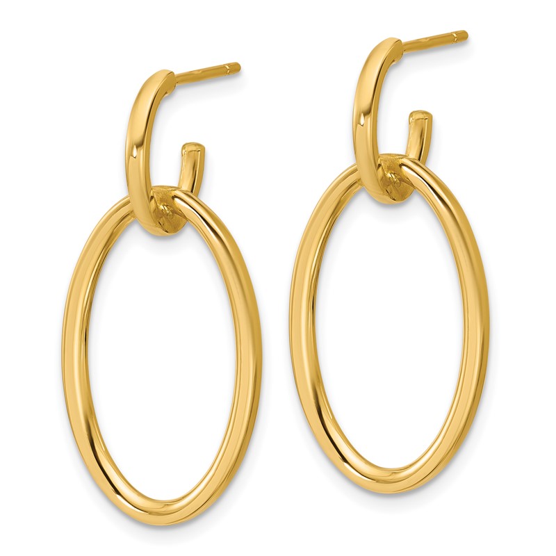 14K Polished Fancy Oval Link Post Dangle Earrings