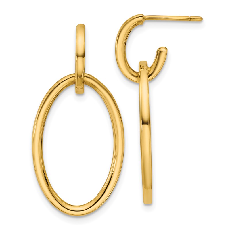 14K Polished Fancy Oval Link Post Dangle Earrings
