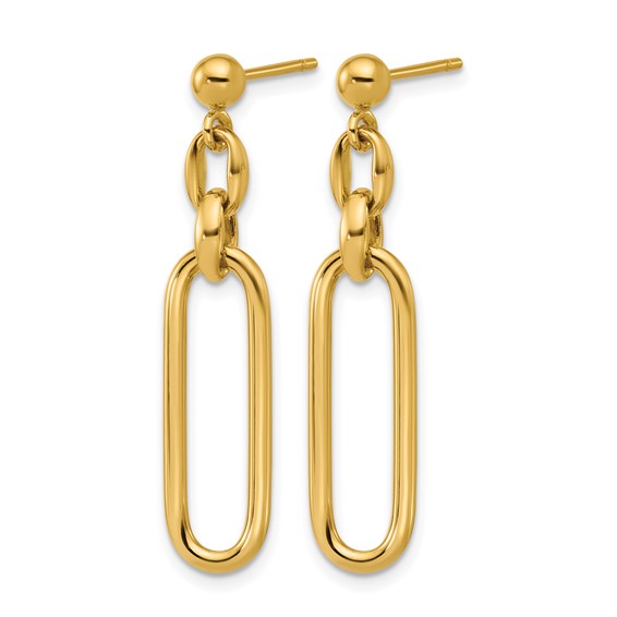 Leslie's 14K Polished Fancy Elongated Oval Link Post Dangle Earrings